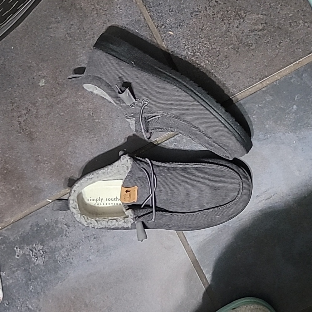 Corduroy Fleece Women's Slip-on Shoes - Gray - by Simply Southern Size 9 - Picture 2 of 6